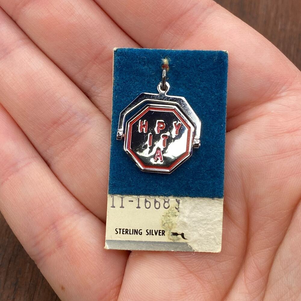 Vintage Griffith 925 Sterling Silver Happy Birthday Spinner Pendant Charm